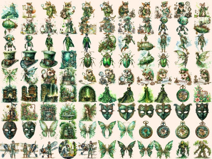 Green Steampunk Watercolor Clipart green clipart - Wonders Artist