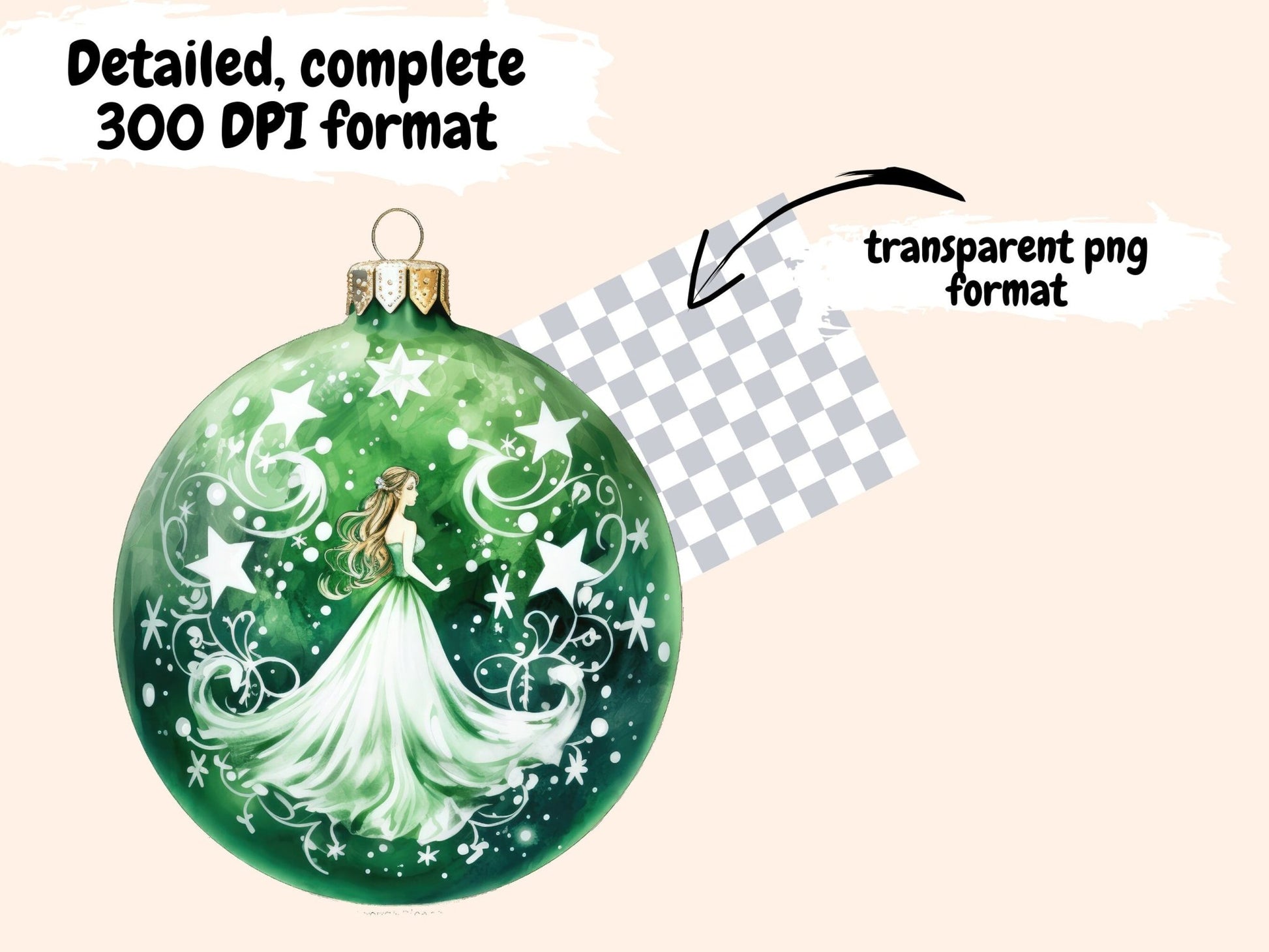 Green & White Christmas Ornaments Watercolor Clipart - High - Quality Instant Digital Download for Creative Projects