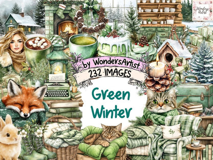Green Winter Watercolor Clipart Evergreen Art PNG - Wonders Artist