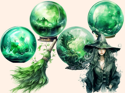 Green Witches Watercolor Clipart fairy clipart - Wonders Artist