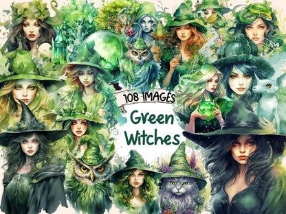 Green Witches Watercolor Clipart fairy clipart - Wonders Artist