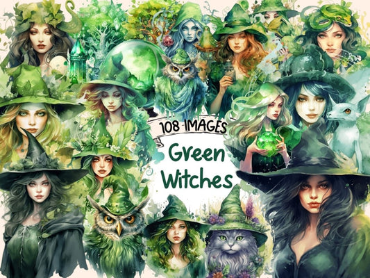 Green Witches Watercolor Clipart fairy clipart - Wonders Artist