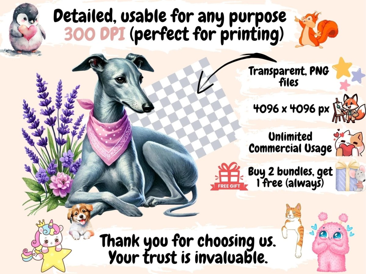 Greyhounds Clipart digital dog art - Wonders Artist
