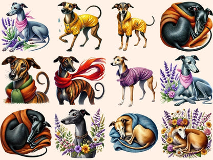 Greyhounds Clipart digital dog art - Wonders Artist
