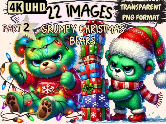Grumpy Christmas Bears (P2) Clipart Bear in Santa Hat - Wonders Artist