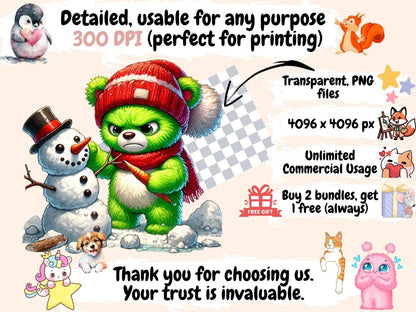 Grumpy Christmas Bears (P2) Clipart Bear in Santa Hat - Wonders Artist