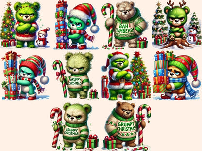 Grumpy Christmas Bears (P2) Clipart Bear in Santa Hat - Wonders Artist