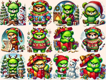 Grumpy Christmas Bears (P3) Clipart Bear in Santa Hat - Wonders Artist