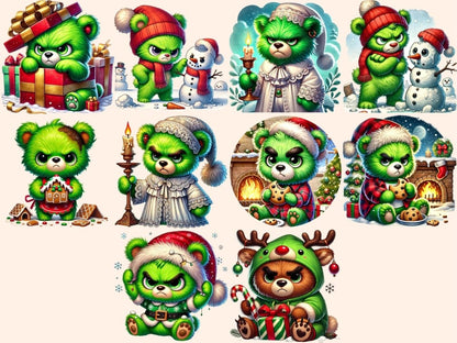 Grumpy Christmas Bears (P3) Clipart Bear in Santa Hat - Wonders Artist