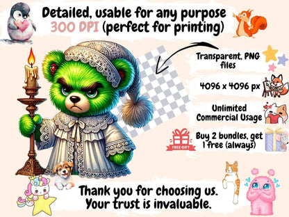 Grumpy Christmas Bears (P3) Clipart Bear in Santa Hat - Wonders Artist