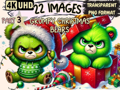 Grumpy Christmas Bears (P3) Clipart Bear in Santa Hat - Wonders Artist