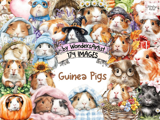 Guinea Pigs Watercolor Clipart Bundle - High - Quality Instant Digital Download for Creative Projects