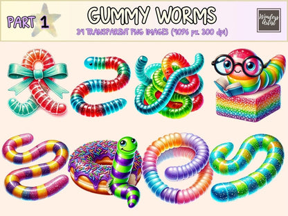 Gummy Worms Clipart candy clipart candy graphics candy printables - WondersArtist