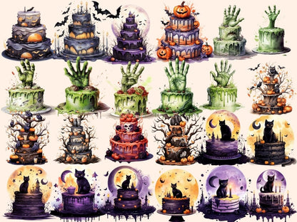 Halloween Cakes Watercolor Clipart bewitching clipart - Wonders Artist