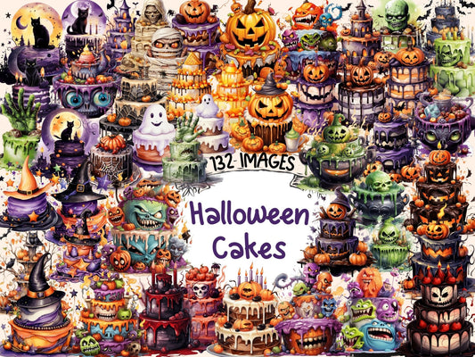 Halloween Cakes Watercolor Clipart - High - Quality Instant Digital Download for Creative Projects