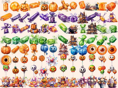 Halloween Candies Watercolor Clipart candy clipart - Wonders Artist