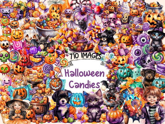 Halloween Candies Watercolor Clipart - High - Quality Instant Digital Download for Creative Projects