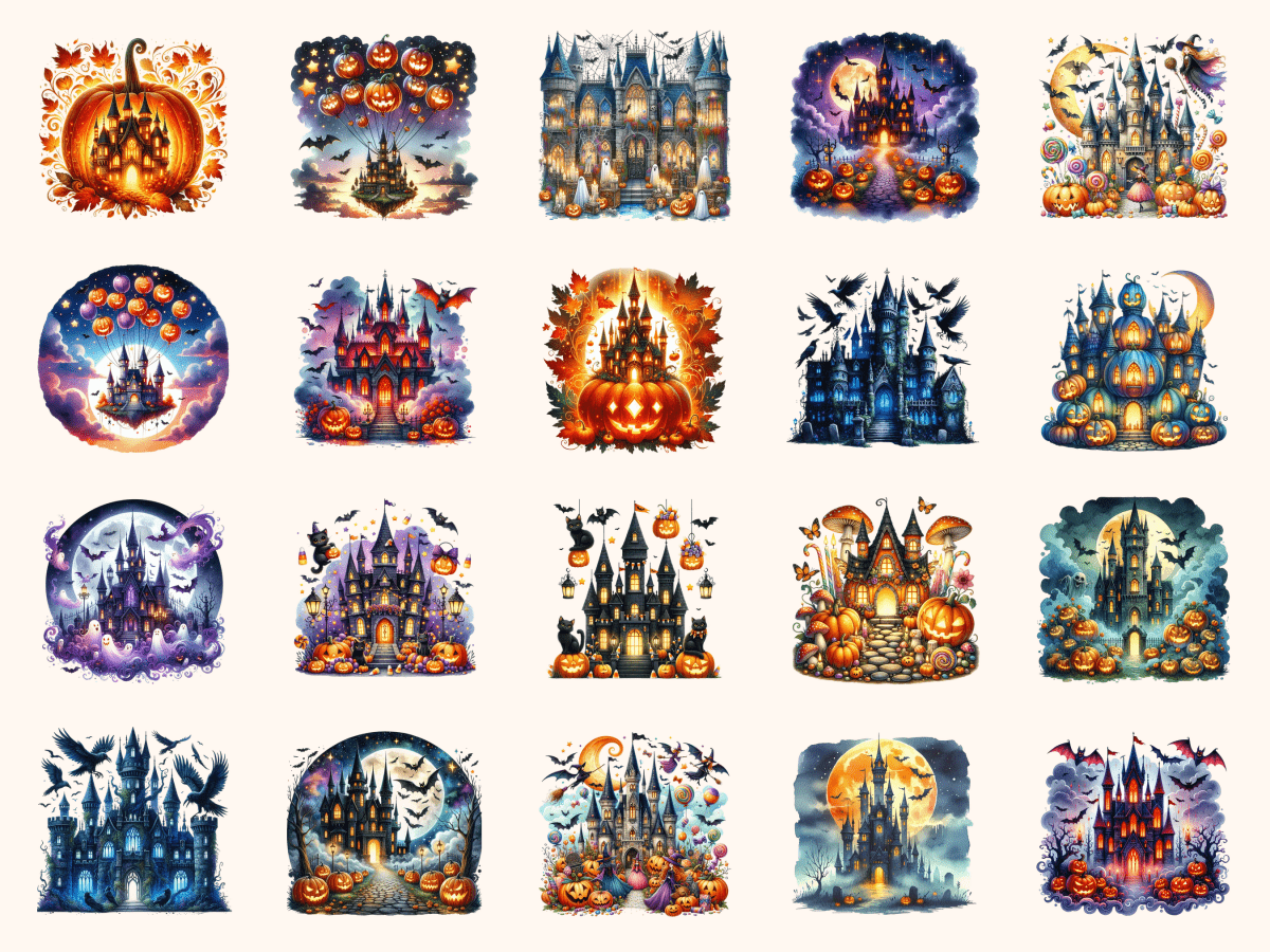 Halloween Castles Clipart All Bundles Clipart Line Art - WondersArtist