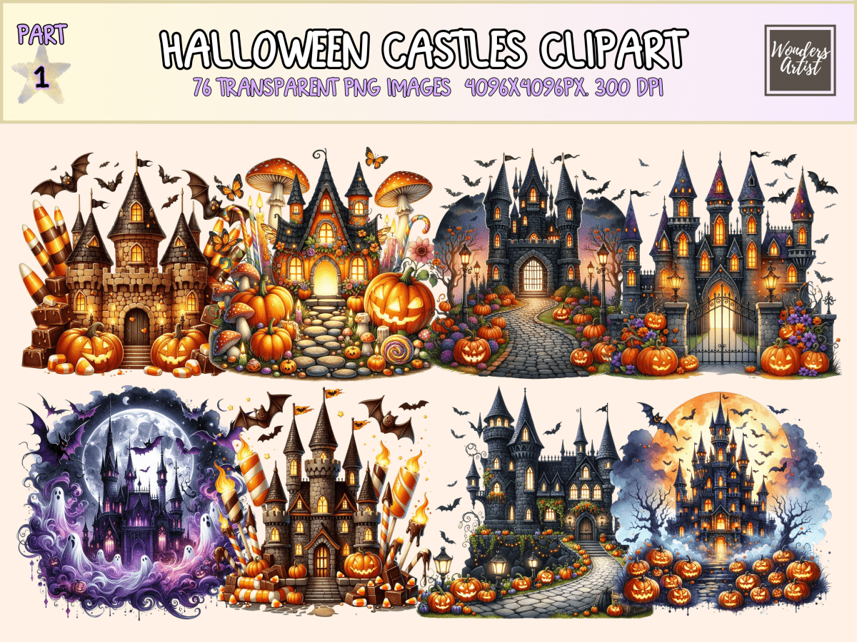 Halloween Castles Clipart All Bundles Clipart Line Art - WondersArtist