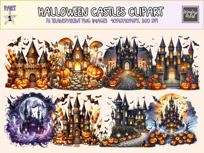 Halloween Castles Clipart All Bundles Clipart Line Art - WondersArtist