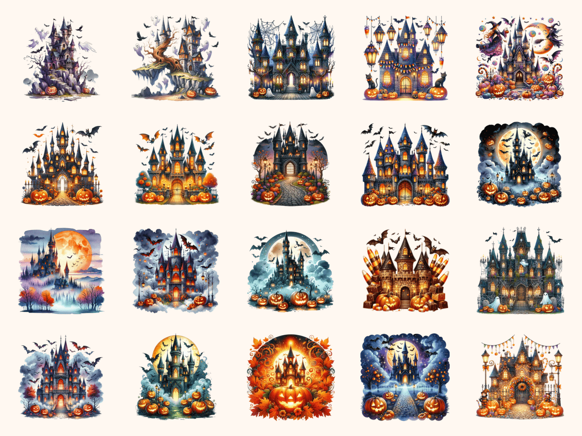 Halloween Castles Clipart All Bundles Clipart Line Art - WondersArtist