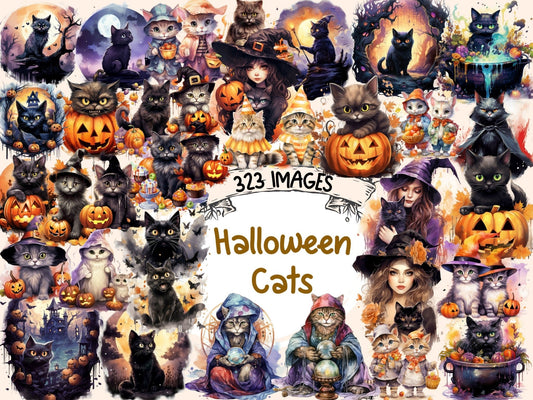 Halloween Cats Watercolor Clipart - High - Quality Instant Digital Download for Creative Projects