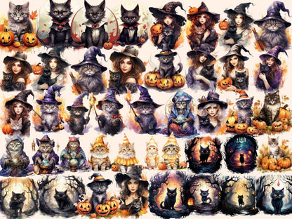 Halloween Cats Watercolor Clipart bewitching clipart - Wonders Artist