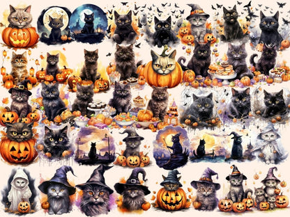 Halloween Cats Watercolor Clipart bewitching clipart - Wonders Artist
