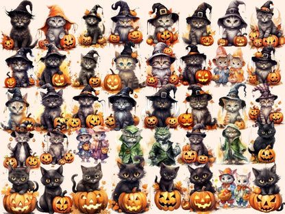 Halloween Cats Watercolor Clipart bewitching clipart - Wonders Artist