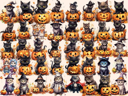 Halloween Cats Watercolor Clipart bewitching clipart - Wonders Artist