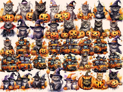 Halloween Cats Watercolor Clipart bewitching clipart - Wonders Artist