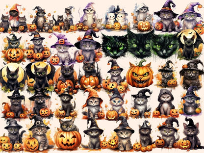 Halloween Cats Watercolor Clipart bewitching clipart - Wonders Artist