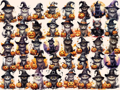 Halloween Cats Watercolor Clipart bewitching clipart - Wonders Artist