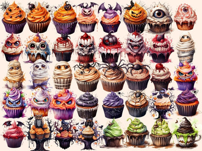 Halloween Cupcakes Watercolor Clipart festive desserts png - Wonders Artist