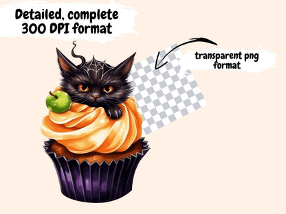 Halloween Cupcakes Watercolor Clipart festive desserts png - Wonders Artist