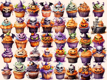 Halloween Cupcakes Watercolor Clipart festive desserts png - Wonders Artist