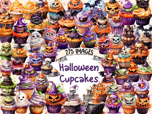 Halloween Cupcakes Watercolor Clipart - High - Quality Instant Digital Download for Creative Projects