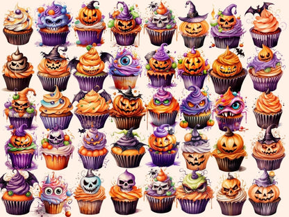 Halloween Cupcakes Watercolor Clipart festive desserts png - Wonders Artist