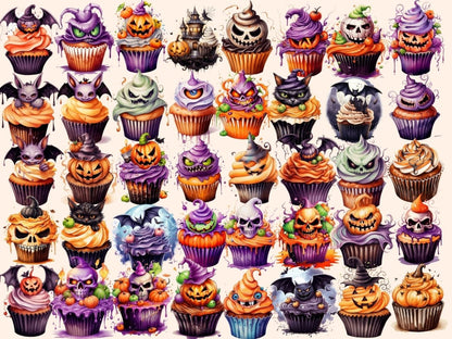 Halloween Cupcakes Watercolor Clipart festive desserts png - Wonders Artist