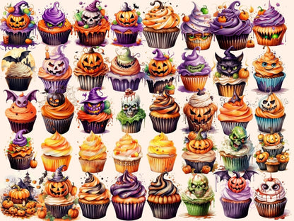 Halloween Cupcakes Watercolor Clipart festive desserts png - Wonders Artist