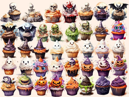 Halloween Cupcakes Watercolor Clipart festive desserts png - Wonders Artist