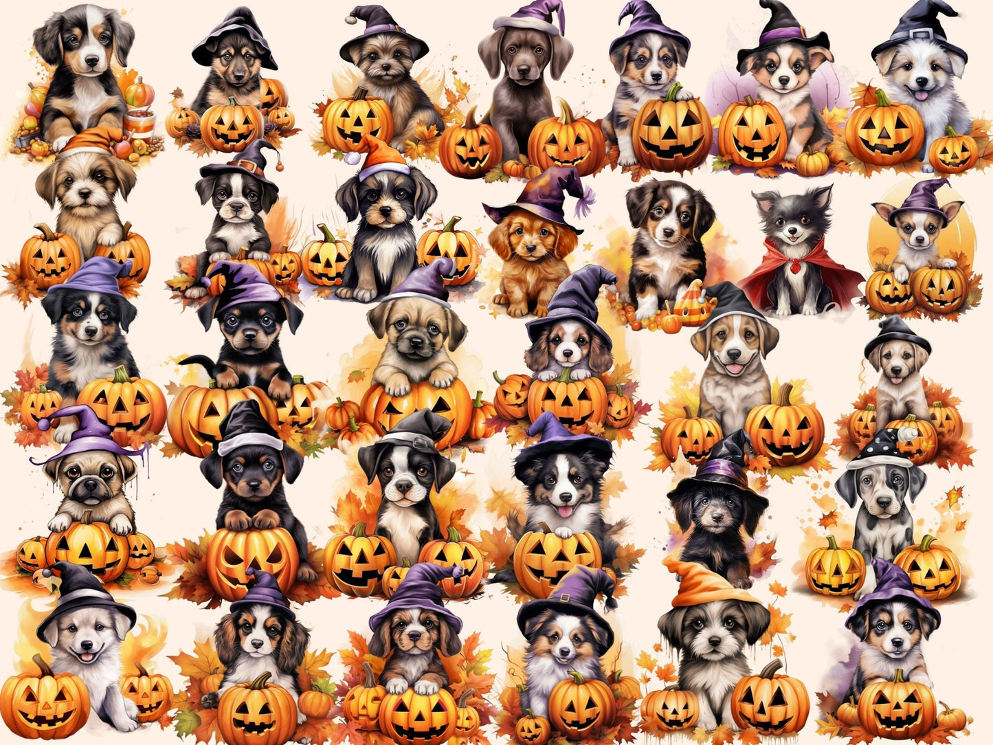 Halloween Dogs Watercolor Clipart - High - Quality Instant Digital Download for Creative Projects