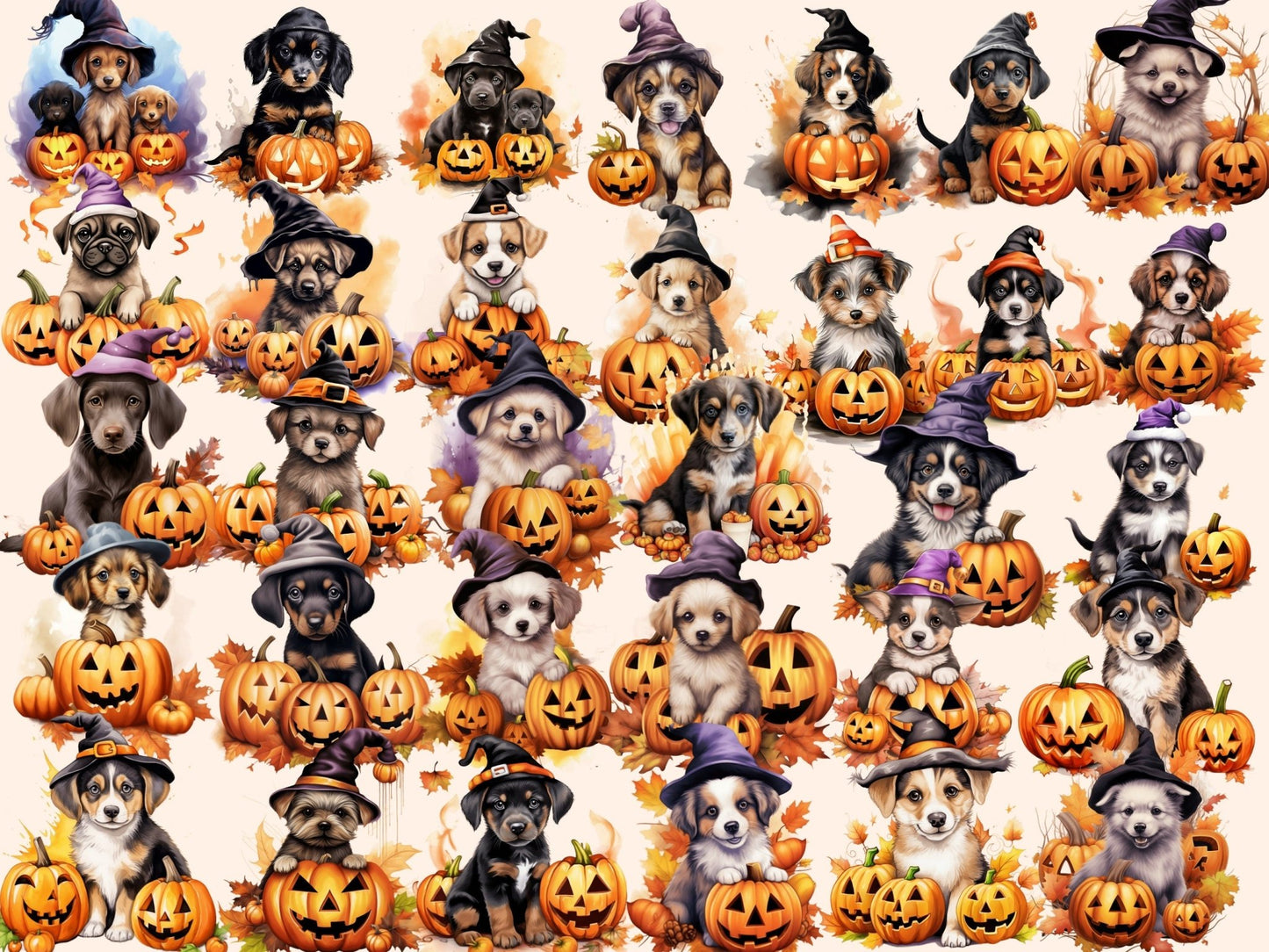 Halloween Dogs Watercolor Clipart - High - Quality Instant Digital Download for Creative Projects