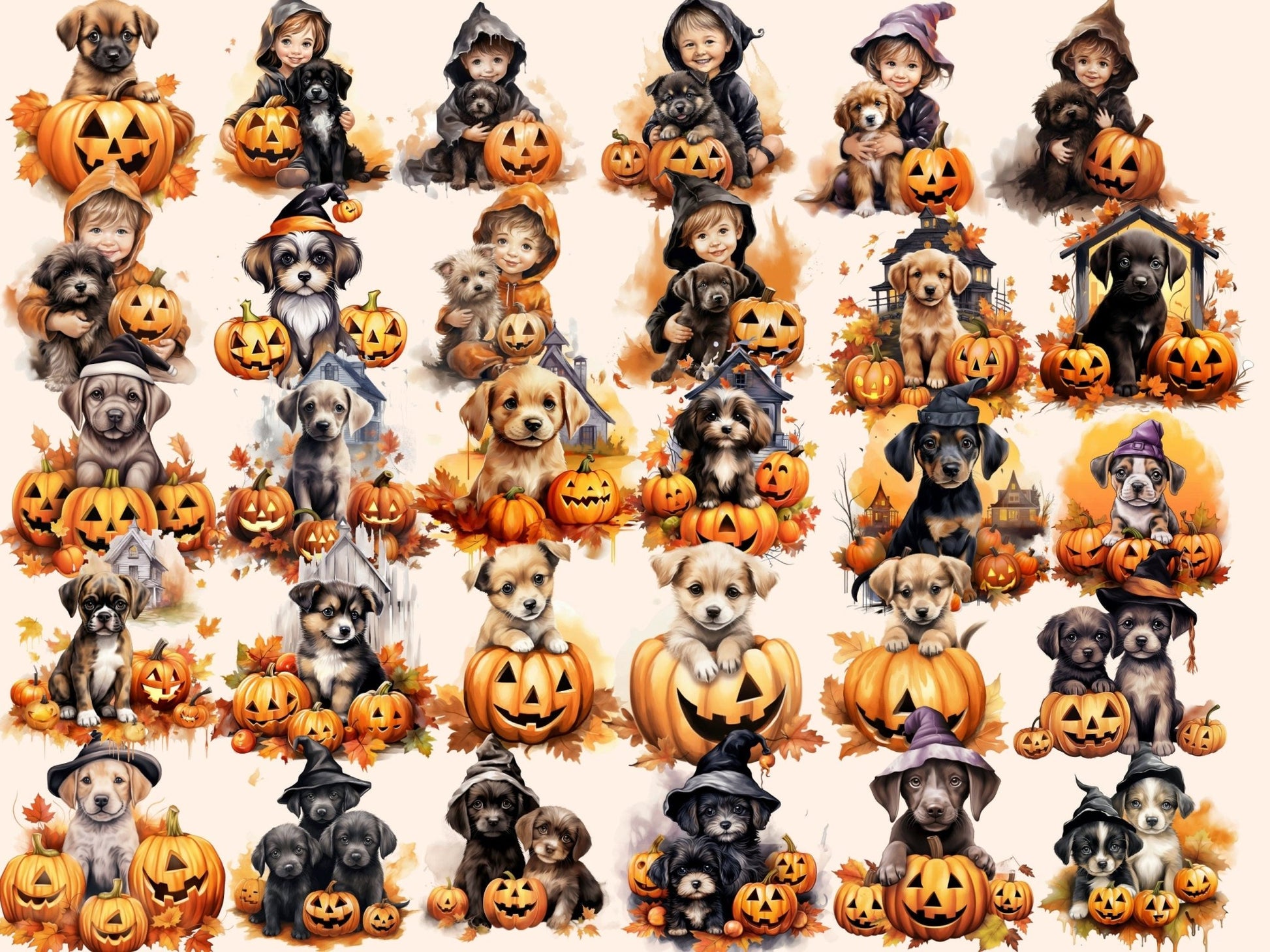 Halloween Dogs Watercolor Clipart - High - Quality Instant Digital Download for Creative Projects