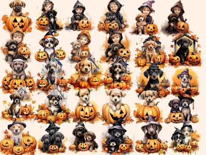 Halloween Dogs Watercolor Clipart cute dog clipart - Wonders Artist