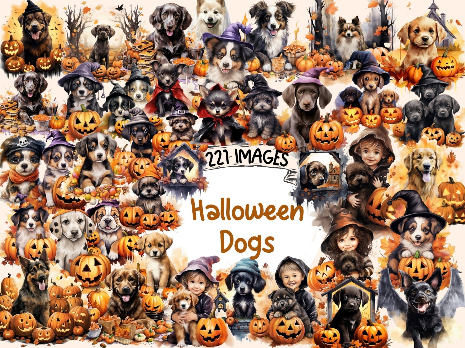 Halloween Dogs Watercolor Clipart - High - Quality Instant Digital Download for Creative Projects