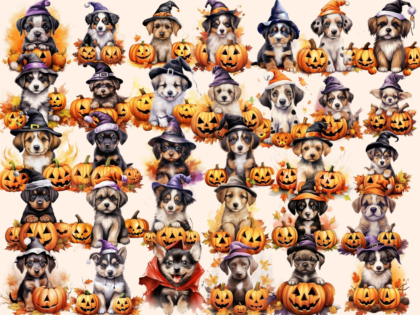 Halloween Dogs Watercolor Clipart - High - Quality Instant Digital Download for Creative Projects