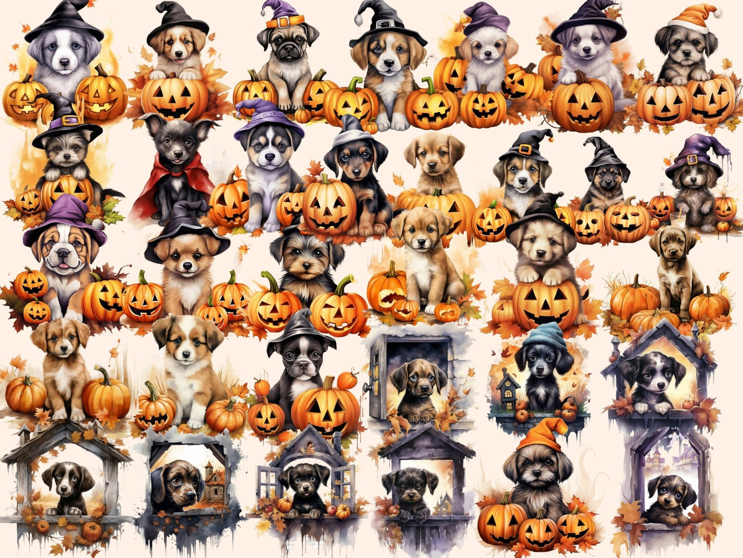 Halloween Dogs Watercolor Clipart - High - Quality Instant Digital Download for Creative Projects