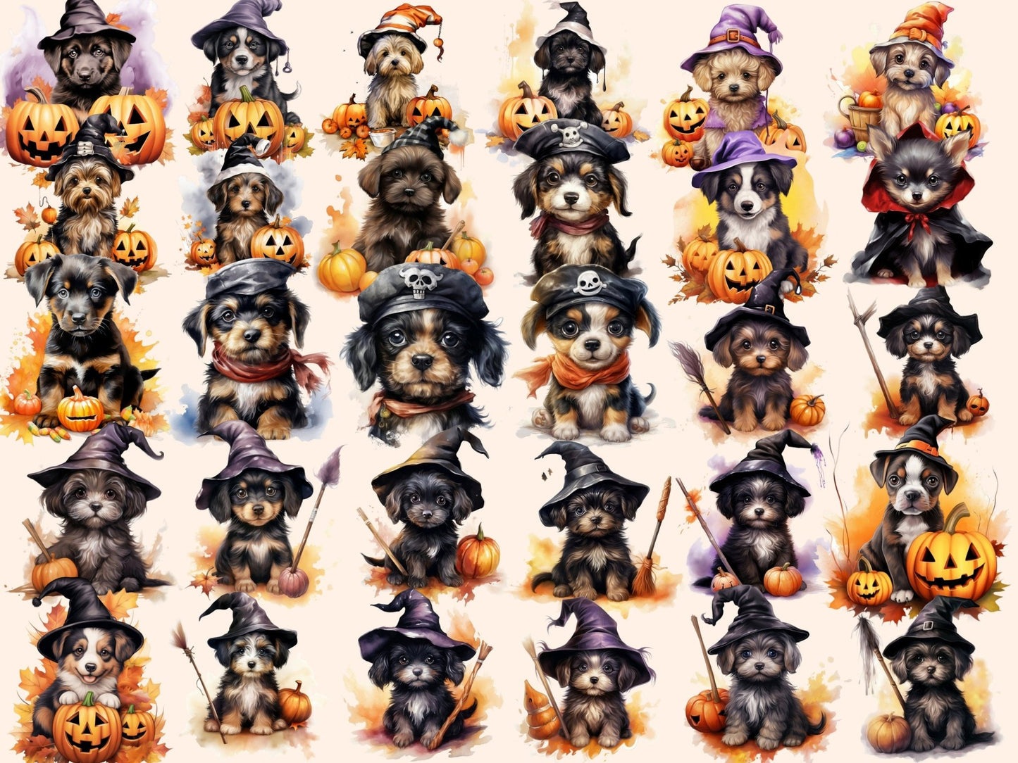 Halloween Dogs Watercolor Clipart - High - Quality Instant Digital Download for Creative Projects