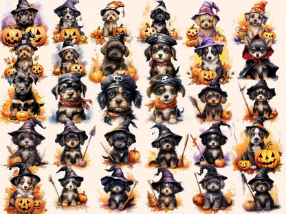 Halloween Dogs Watercolor Clipart cute dog clipart - Wonders Artist